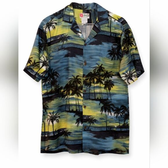 Vintage Hilo Hattie Hawaiian Shirt XL Blue Floral Cotton Aloha Made In USA 90s - Picture 7 of 7